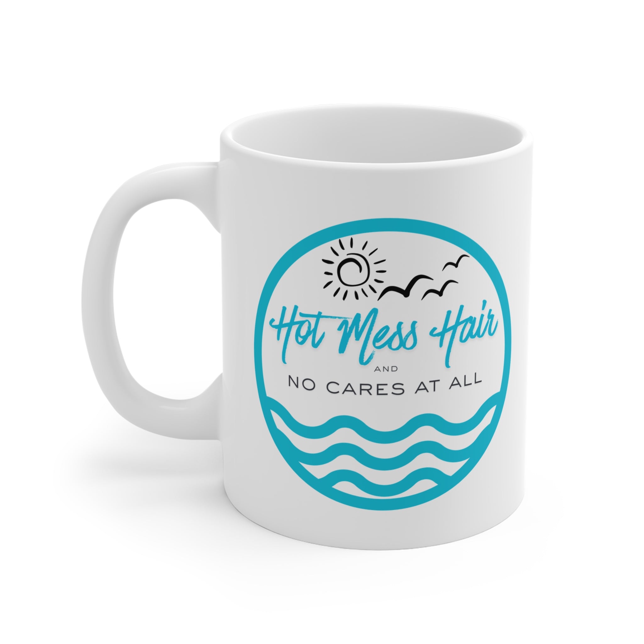 The "Unbothered" Hot Mess Hair Ceramic Mug — "No Cares At All" Beach Vibes Coffee Cup